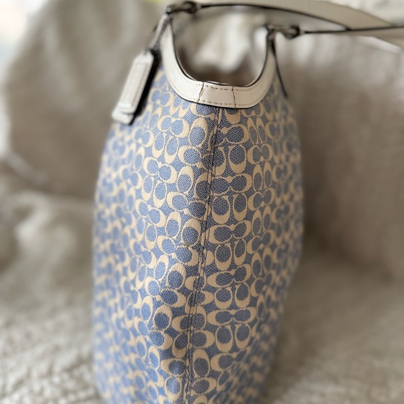 Rare Legacy Vintage Coach Signature Stripe Devon Jacquard Shoulder Bag Blue Cs - Picture 8 of 16